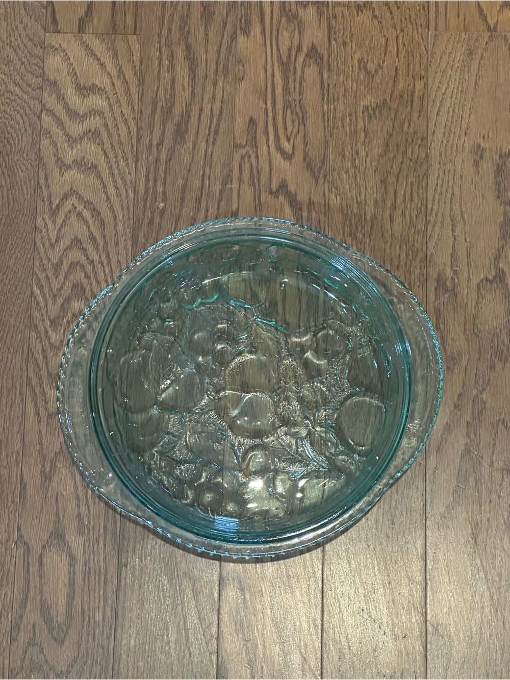Vintage Libbey-Rock Sharpe Orchard Fruit Green Glass Pie Plate/3Qt Casserole Lid